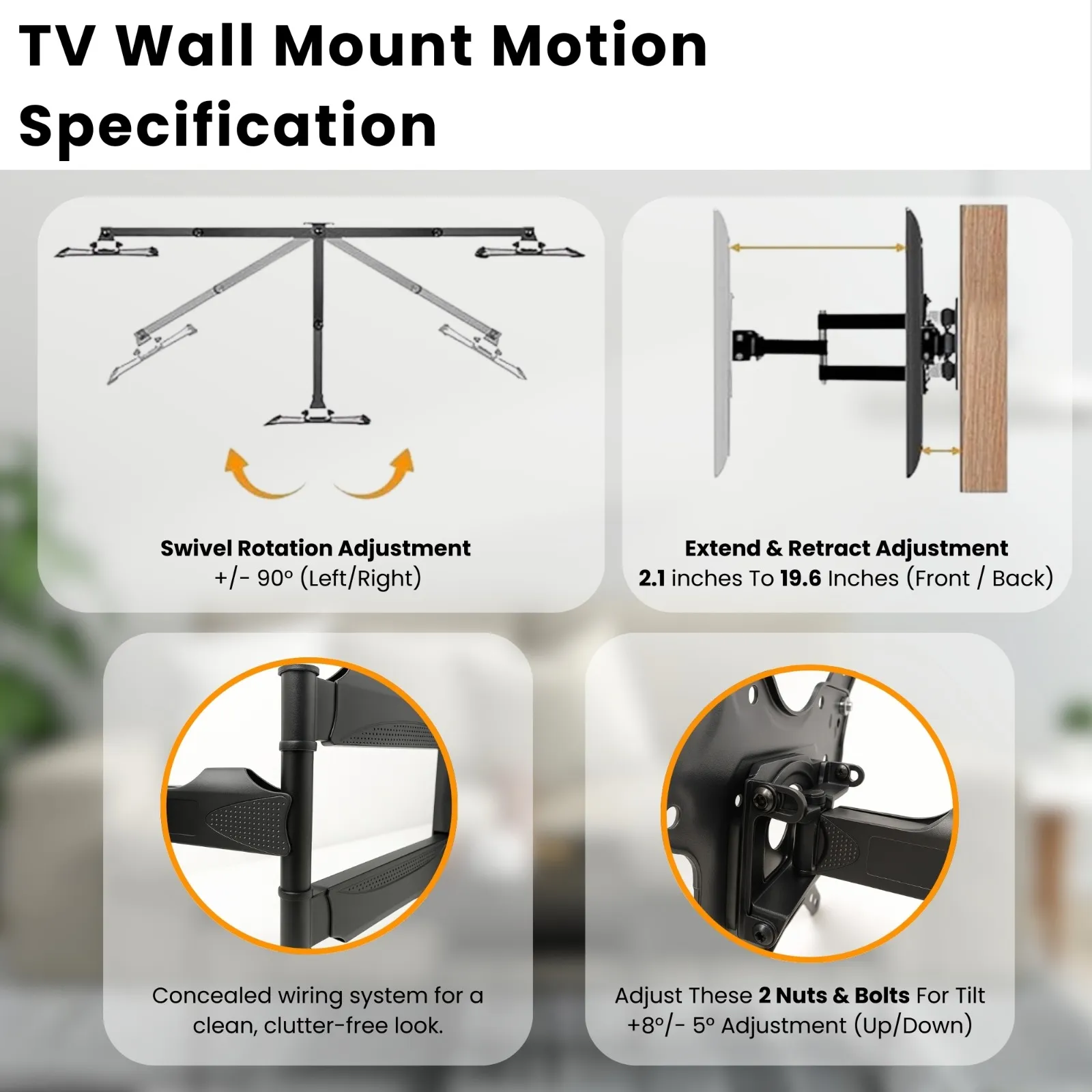 LED Wall Mount Kit 32" To 60" | Moveable and Adjustable view 4